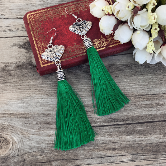 Emerald Butterfly Valley-7 hand-embroidered Miao-inspired earrings with butterfly tassel