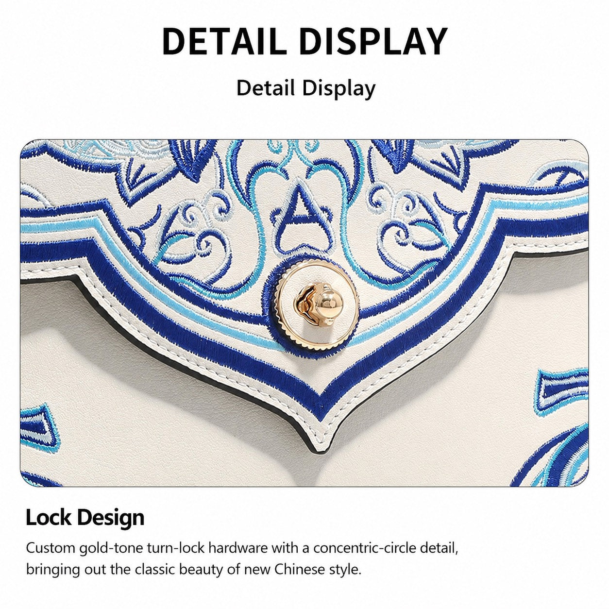 Azure Reverie - B01 fully hand-embroidered handbag with gold-tone turn-lock hardware detail