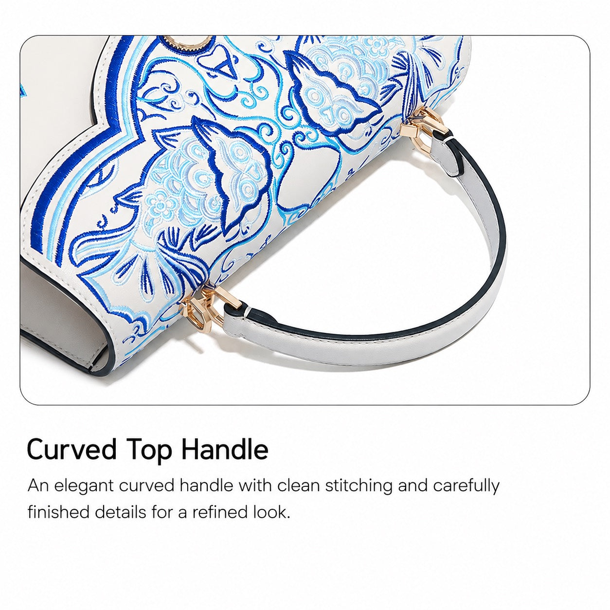 Azure Reverie - B01 fully hand-embroidered handbag with curved top handle detail