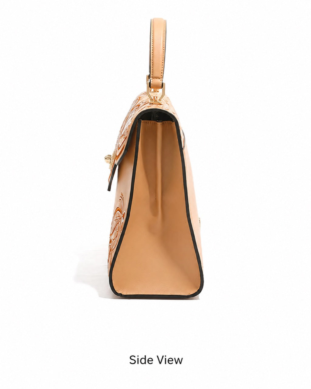 Golden Serenity - B02 fully hand-embroidered khaki beige handbag side view