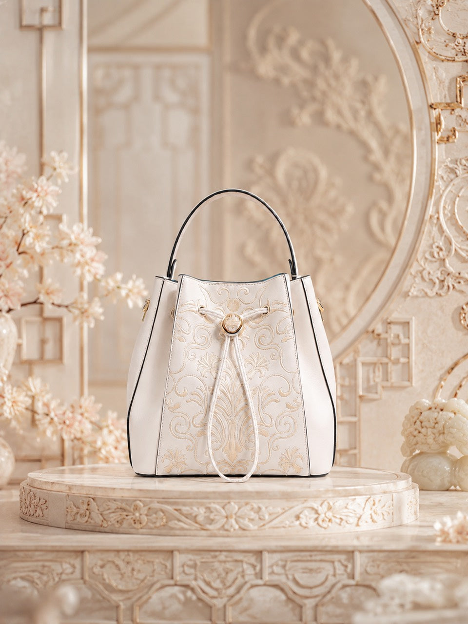 Phoenix Crown Reverie - C04 fully hand-embroidered Moonlit Crown Chinese-inspired bucket bag