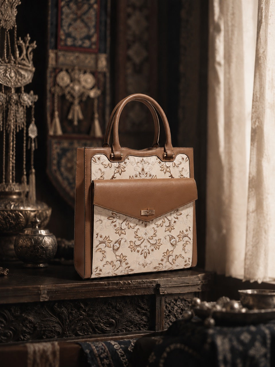 Golden Brocade - E04 fully hand-embroidered Amber Court Chinese-inspired brocade handbag