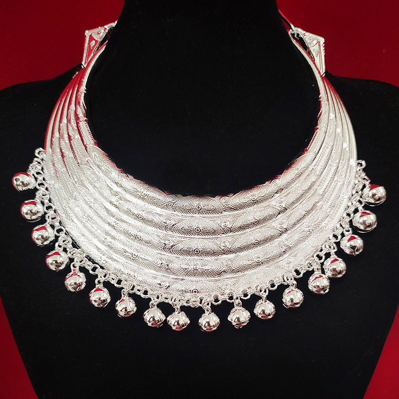Bell Garland Miao Collar 001 Miao-inspired electroplated silver collar necklace main photo without measurement lines
