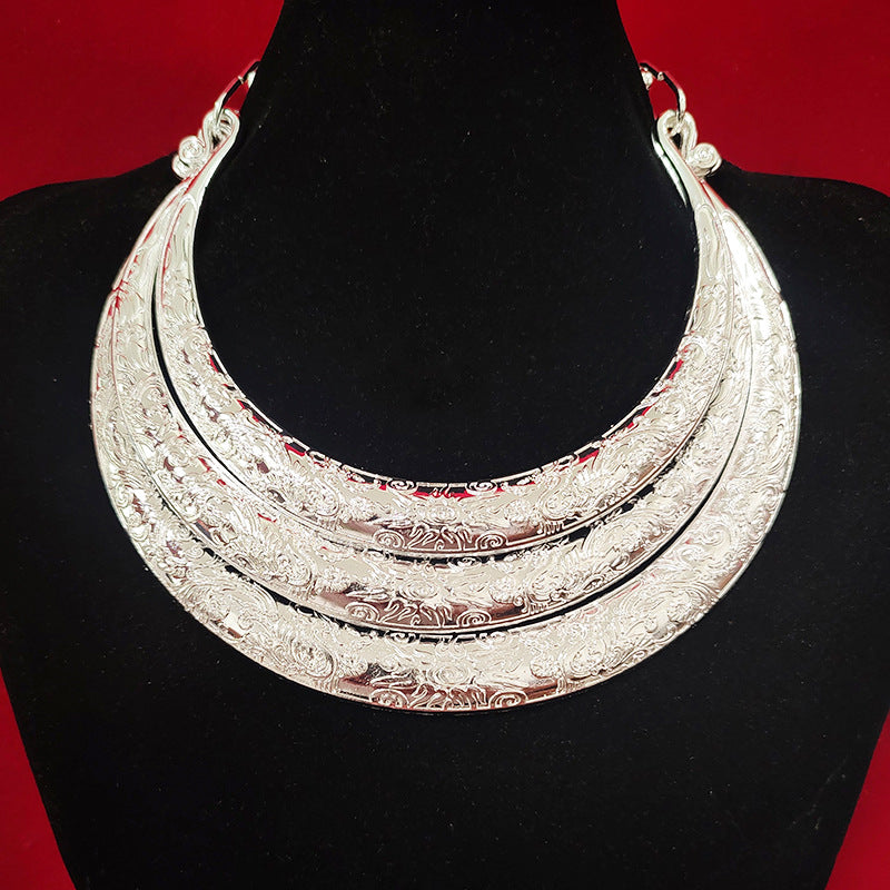 Dragon River Miao Collar 006 Miao-inspired electroplated silver collar necklace main photo without measurement lines