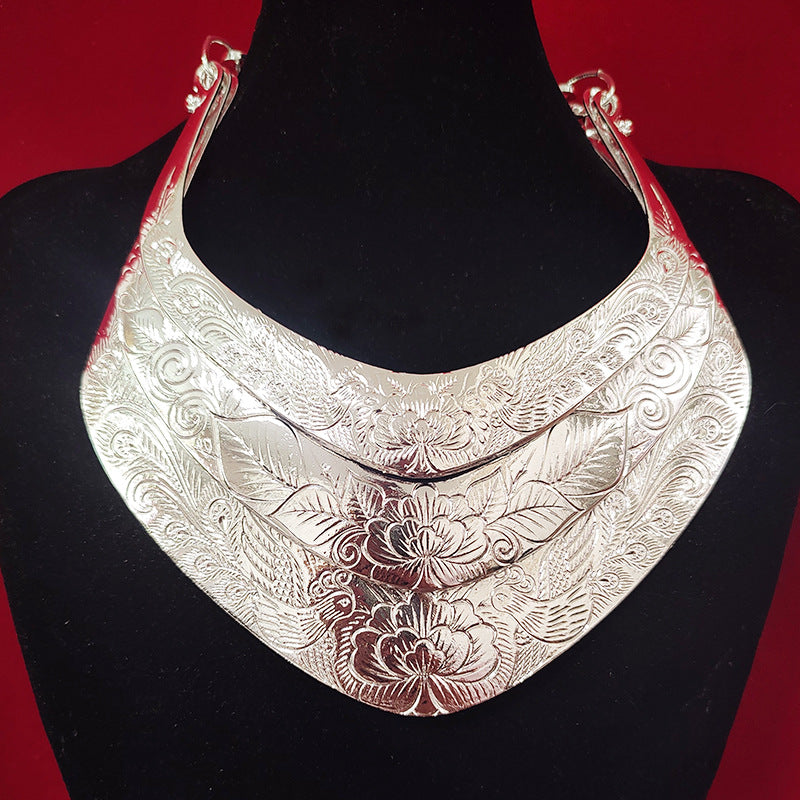 Phoenix Shield Miao Collar 008 Miao-inspired electroplated silver collar necklace main photo without measurement lines