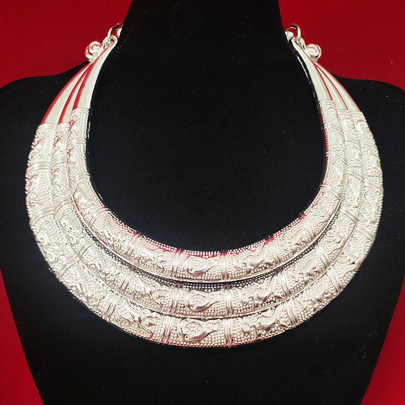 Zodiac Circle Miao Collar 009 Miao-inspired electroplated silver collar necklace main photo without measurement lines