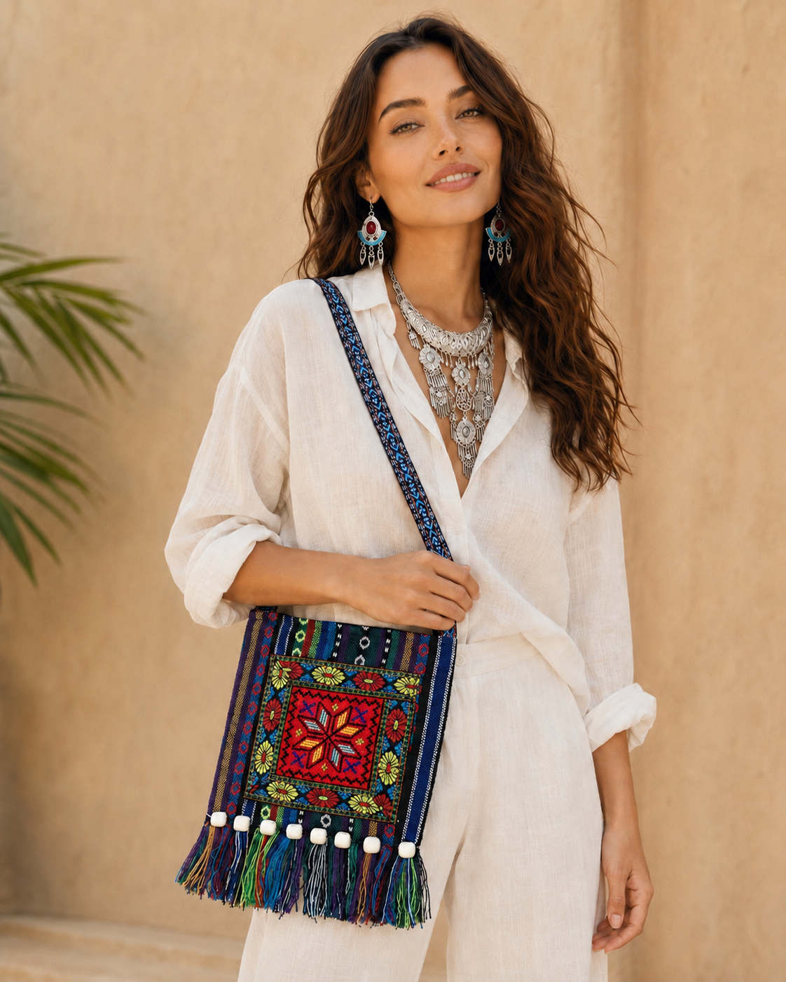 B01 Rainbow Totem Miao Crossbody Bag with colorful ethnic embroidery