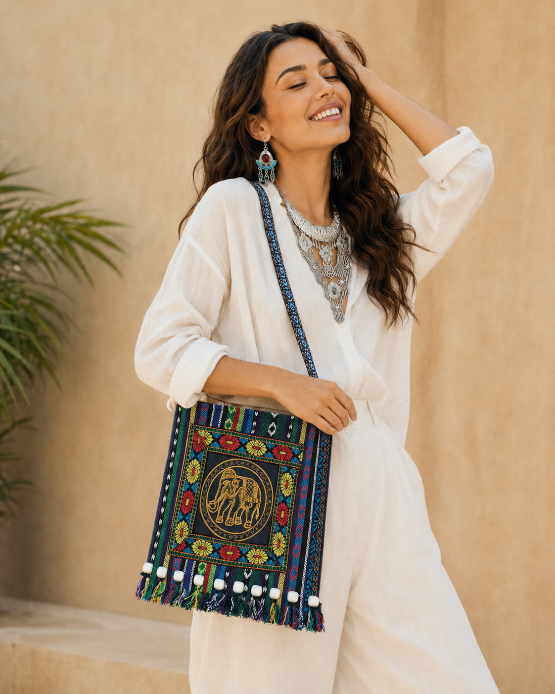 B02 Red Star Miao Crossbody Bag with traditional embroidered pattern