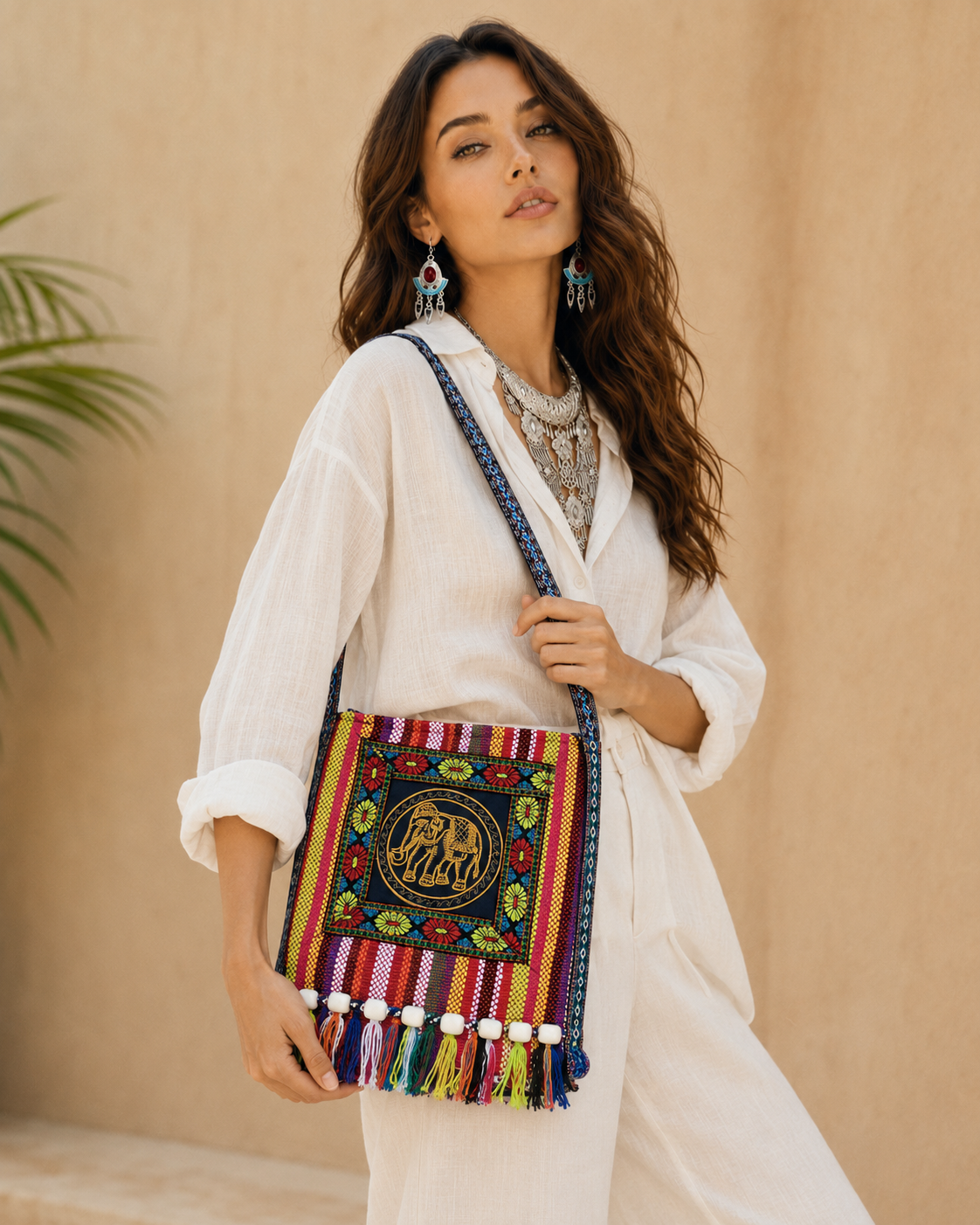 B03 Elephant Totem Miao Crossbody Bag with colorful embroidered design
