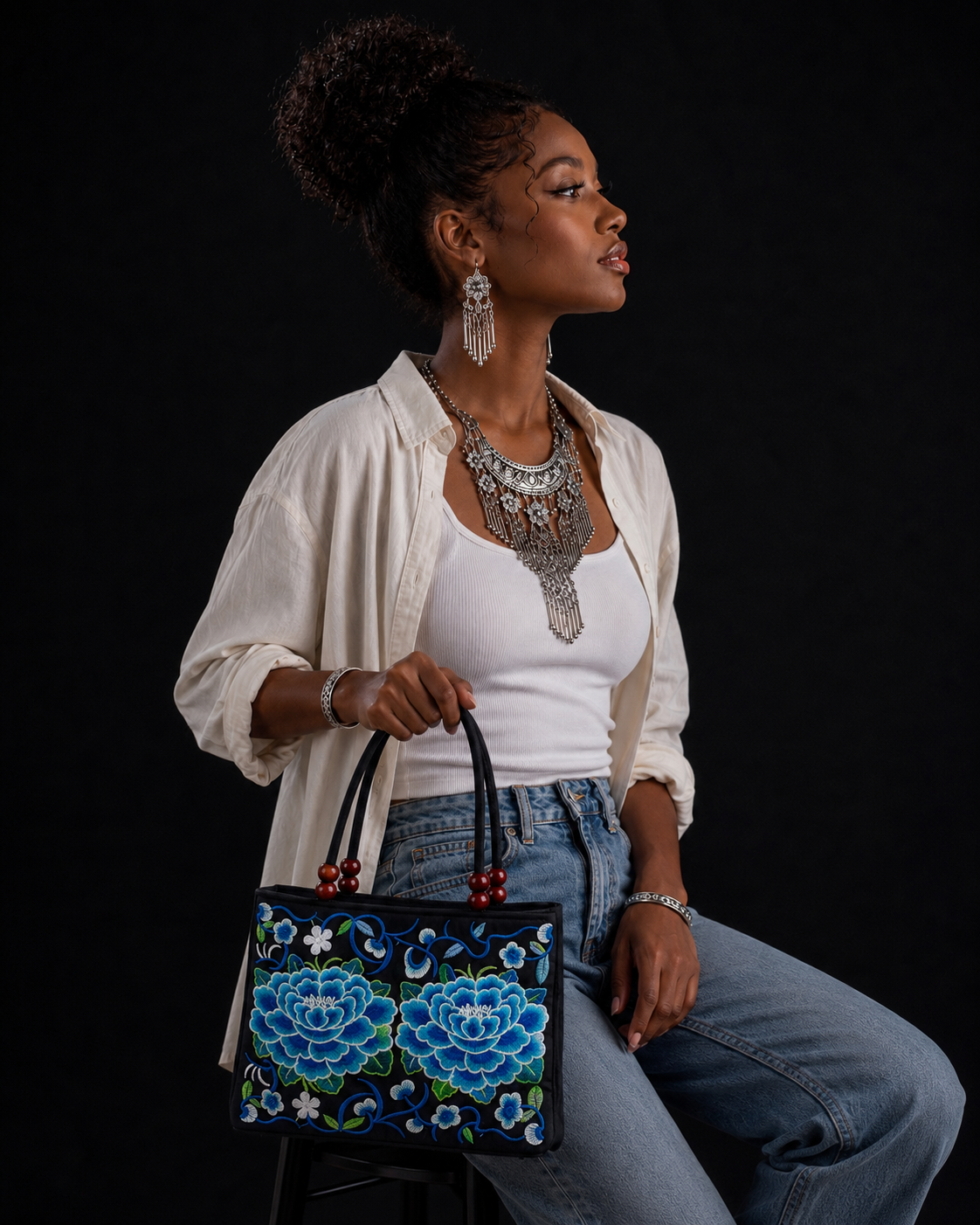 C07 Purple Peony embroidered handbag