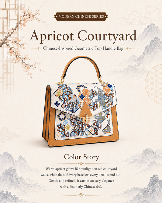 Apricot Courtyard Chinese-inspired geometric top handle bag cover - D02