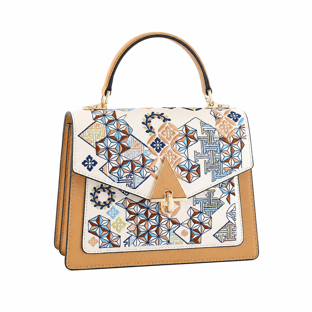 Apricot Courtyard fully hand-embroidered apricot and ivory bag - D02