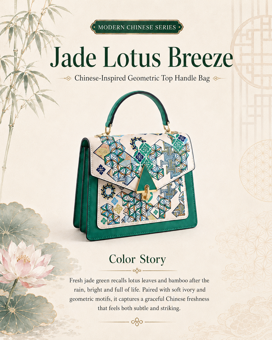 Jade Lotus Breeze Chinese-inspired geometric top handle bag cover - D03