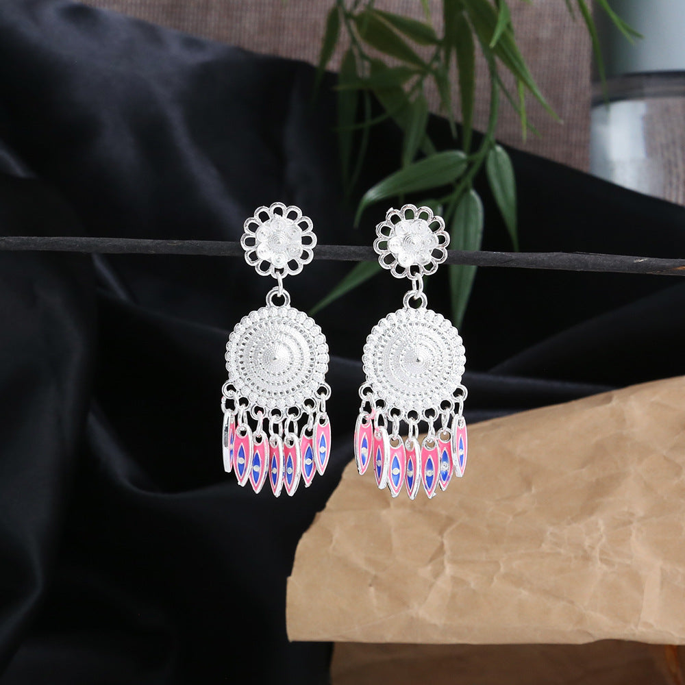 Blush Tassel Bloom-E8508 Miao-inspired earrings with Chinese-inspired cultural detail