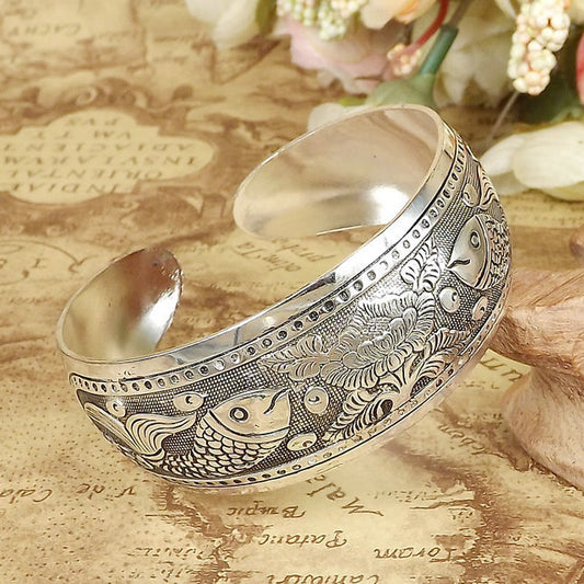 Butterfly Blessing Cuff-K9068 Miao-inspired open cuff bangle with butterfly and floral border