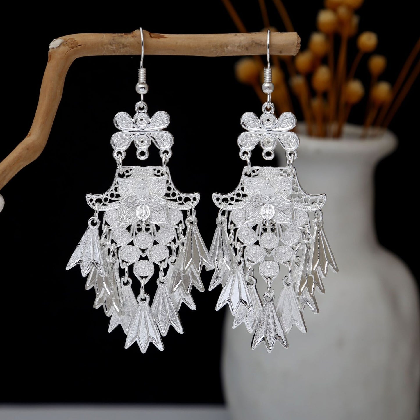 Cloud Silk Road-E2758-2 Miao-inspired earrings with Chinese-inspired cultural detail