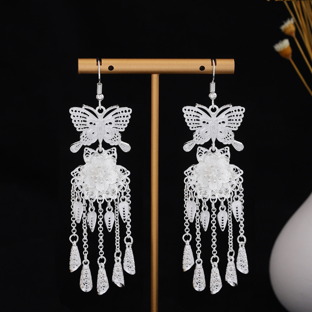 Cloud Willow Charm-E7262 Miao-inspired earrings with Chinese-inspired cultural detail
