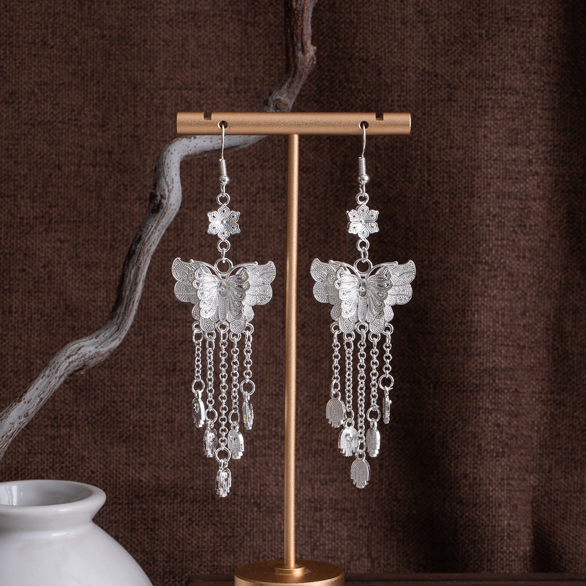Dawn Lotus Drop-E7259 Miao-inspired earrings with Chinese-inspired cultural detail