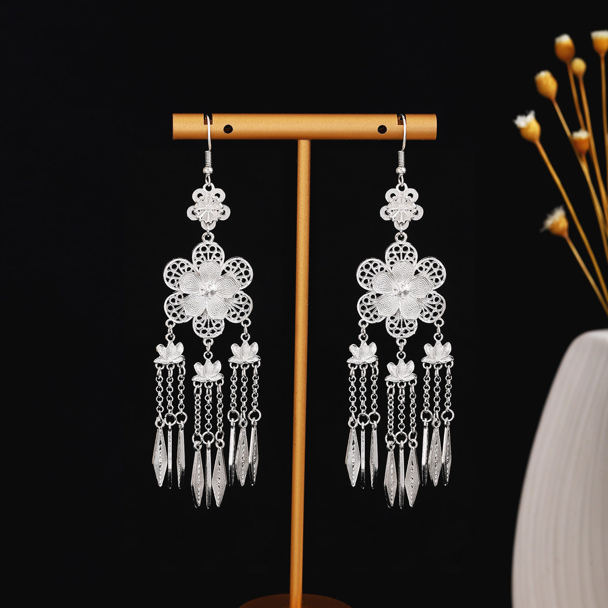 Dawn Phoenix Whisper-E3745-2 Miao-inspired earrings with Chinese-inspired cultural detail