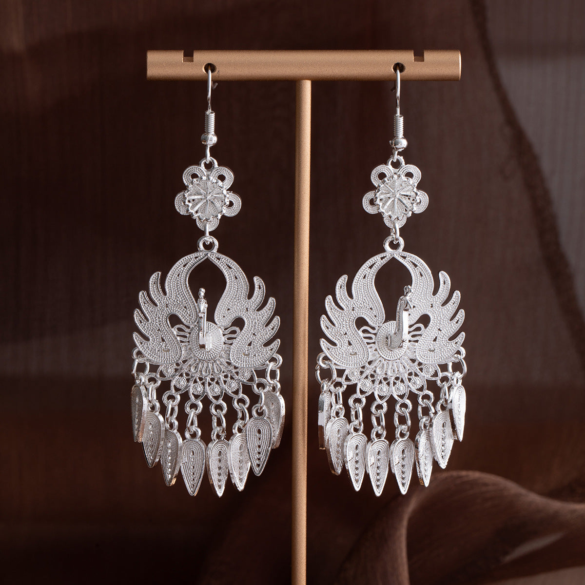 Dawn Rain Pearl-E5263-1 Miao-inspired earrings with Chinese-inspired cultural detail