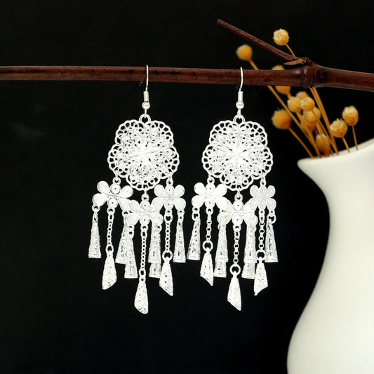 Dawn Silk Road-E4615-1 Miao-inspired earrings with Chinese-inspired cultural detail