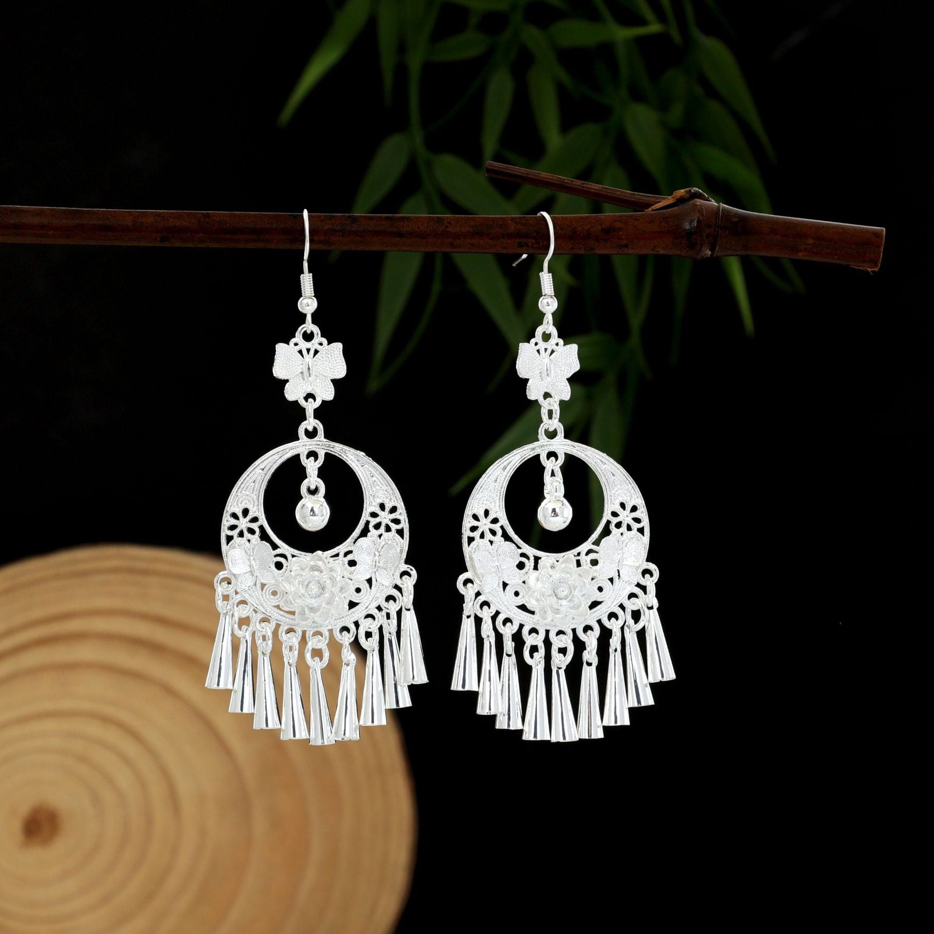 Dawn Tassel Bloom-E3282-2 Miao-inspired earrings with Chinese-inspired cultural detail