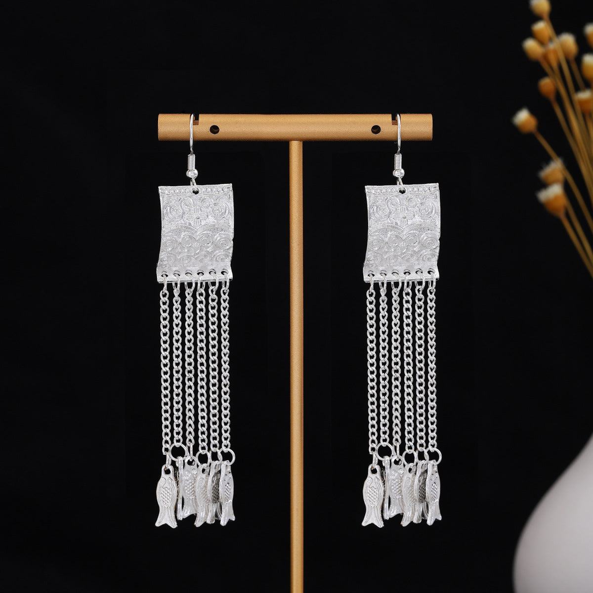 Dawn Willow Charm-E7265 Miao-inspired earrings with Chinese-inspired cultural detail