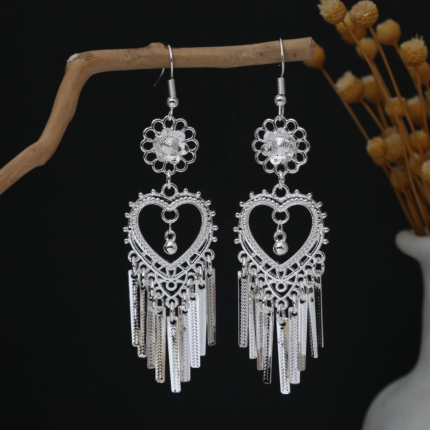 Garden Blessing Loop-E7958 Miao-inspired earrings with Chinese-inspired cultural detail