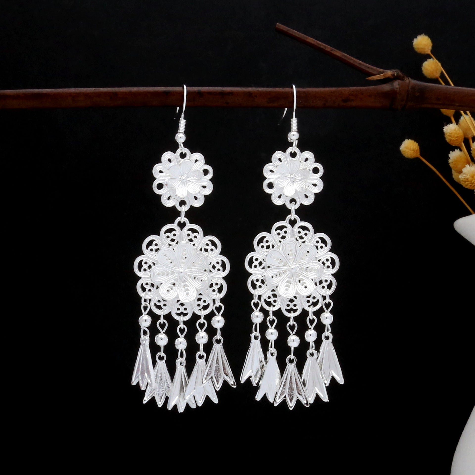 Garden Cloud Chime-E3256 Miao-inspired earrings with Chinese-inspired cultural detail