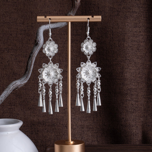 Garden Courtyard Bloom-E4777 Miao-inspired earrings with Chinese-inspired cultural detail