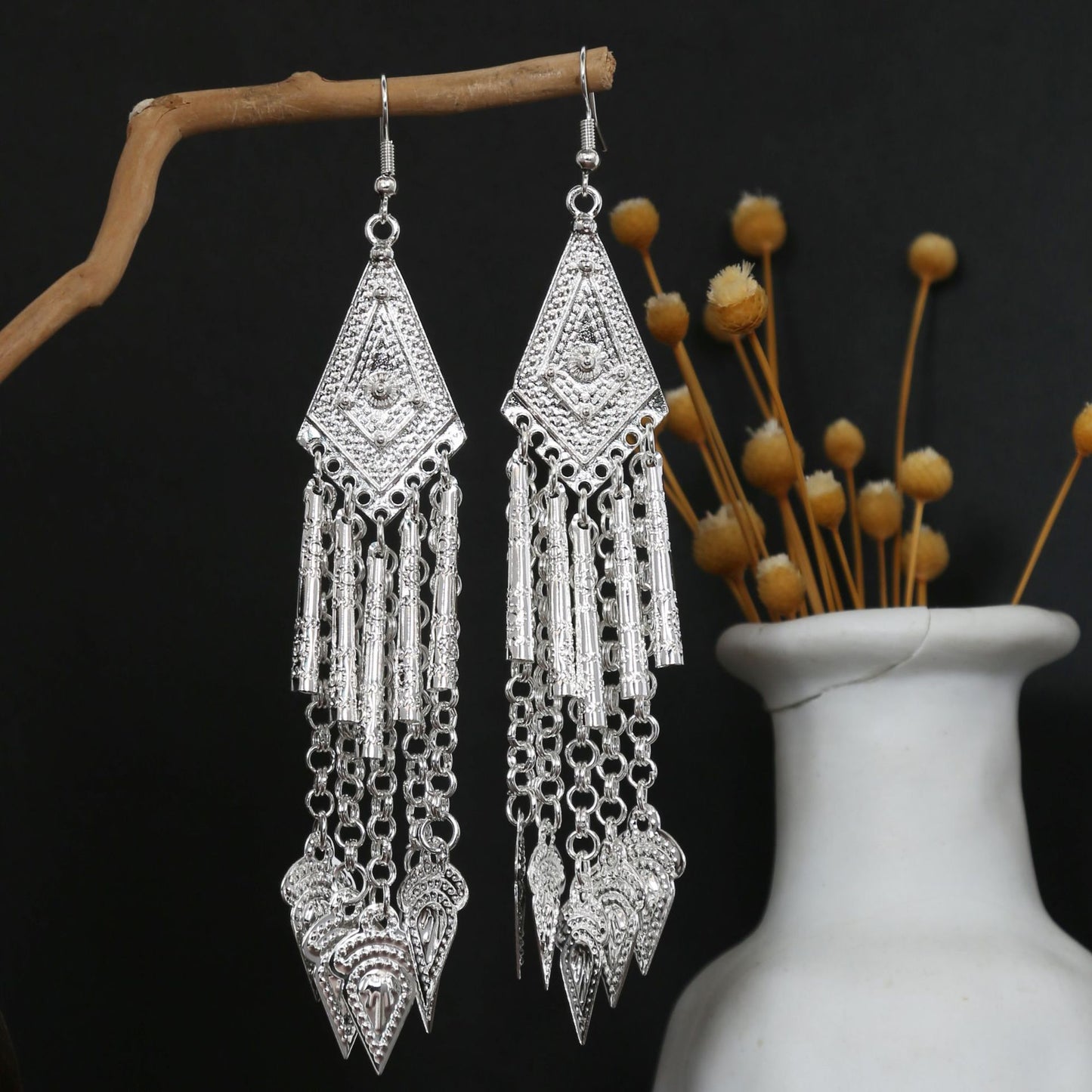Garden Lotus Drop-E6806 Miao-inspired earrings with Chinese-inspired cultural detail