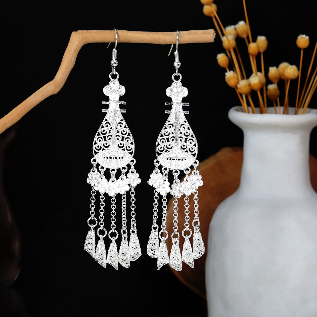 Garden Phoenix Whisper-E3067-5 Miao-inspired earrings with Chinese-inspired cultural detail
