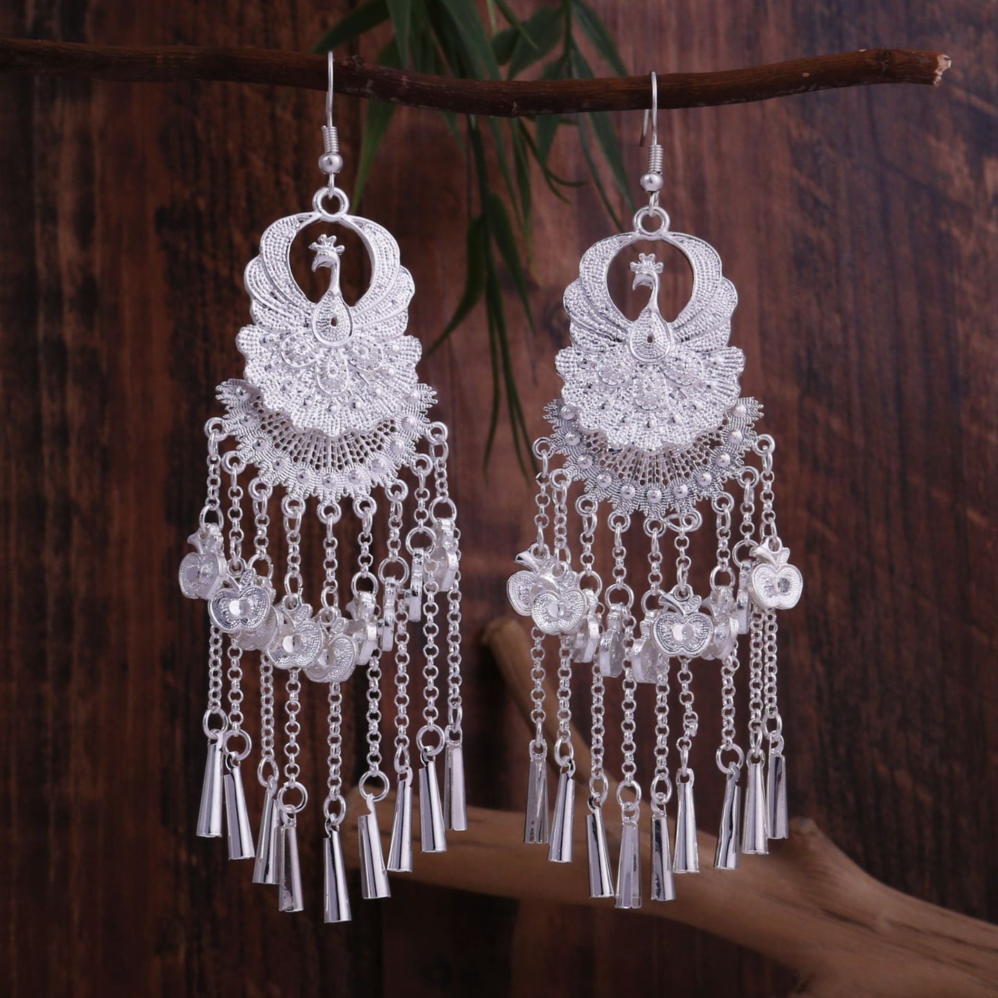 Garden Silver Bell-E4580-1 Miao-inspired earrings with Chinese-inspired cultural detail