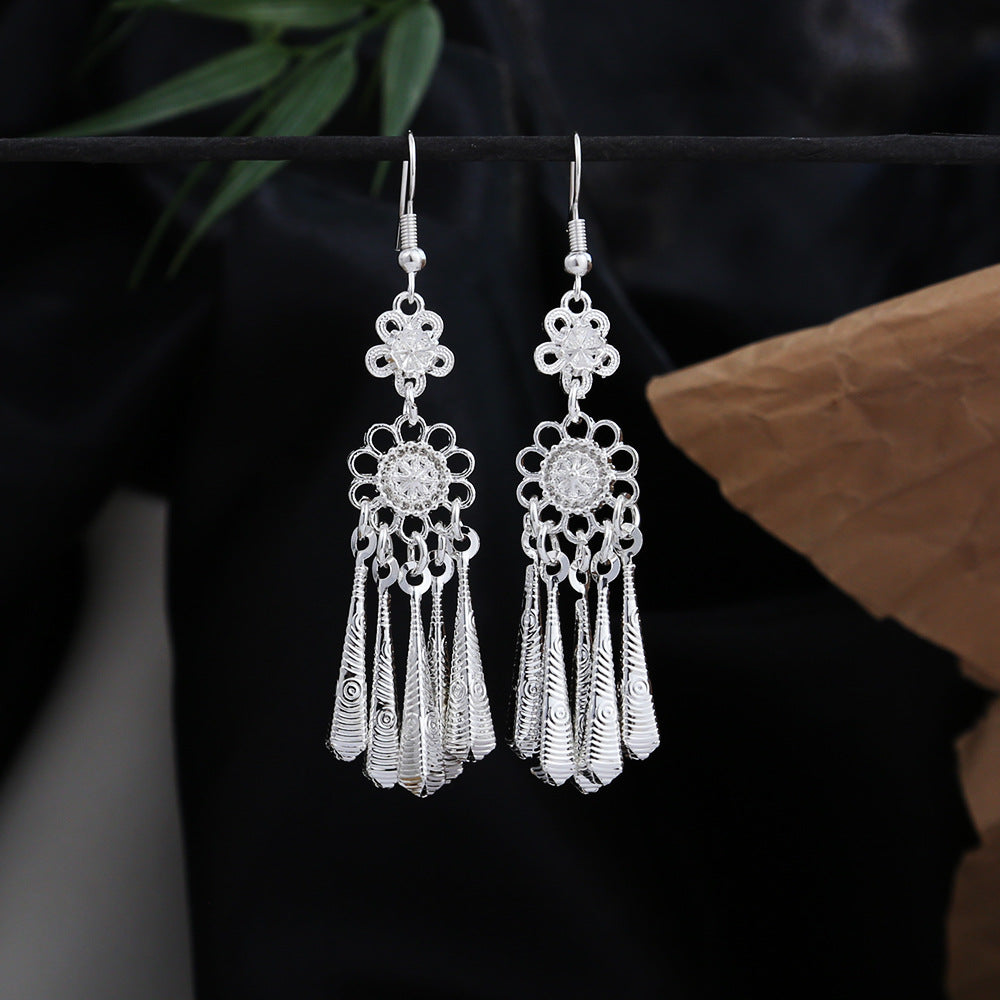 Garden Tassel Bloom-E5985 Miao-inspired earrings with Chinese-inspired cultural detail