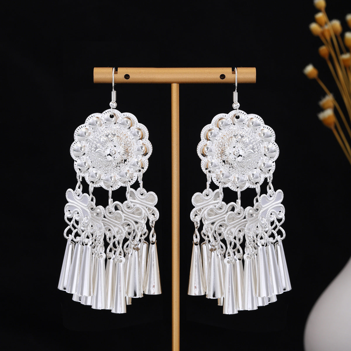 Garden Willow Charm-E7263 Miao-inspired earrings with Chinese-inspired cultural detail