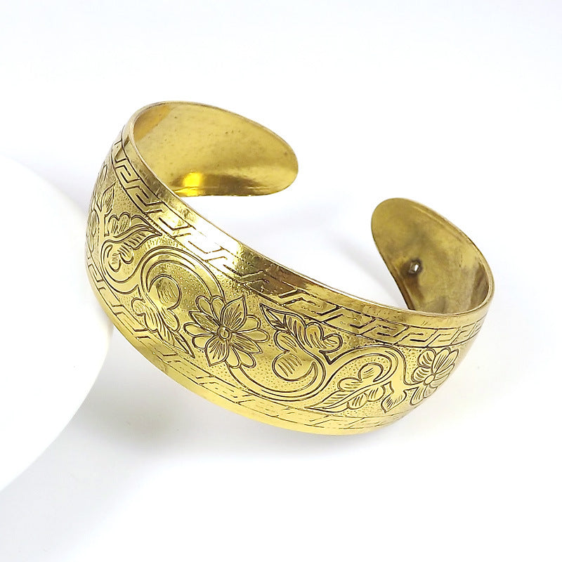 Golden Phoenix Vine Cuff-K9032-Gold Miao-inspired open cuff bangle with phoenix-vine inspired curls