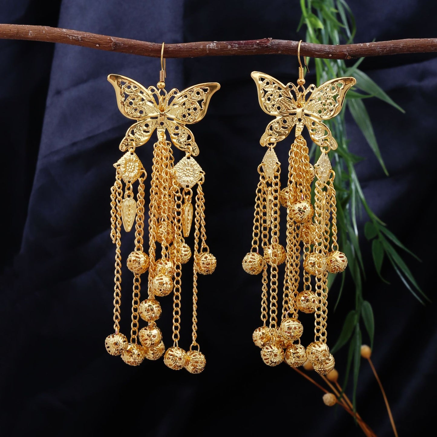 Golden Silver Bell-E4570-2 Miao-inspired earrings with Chinese-inspired cultural detail