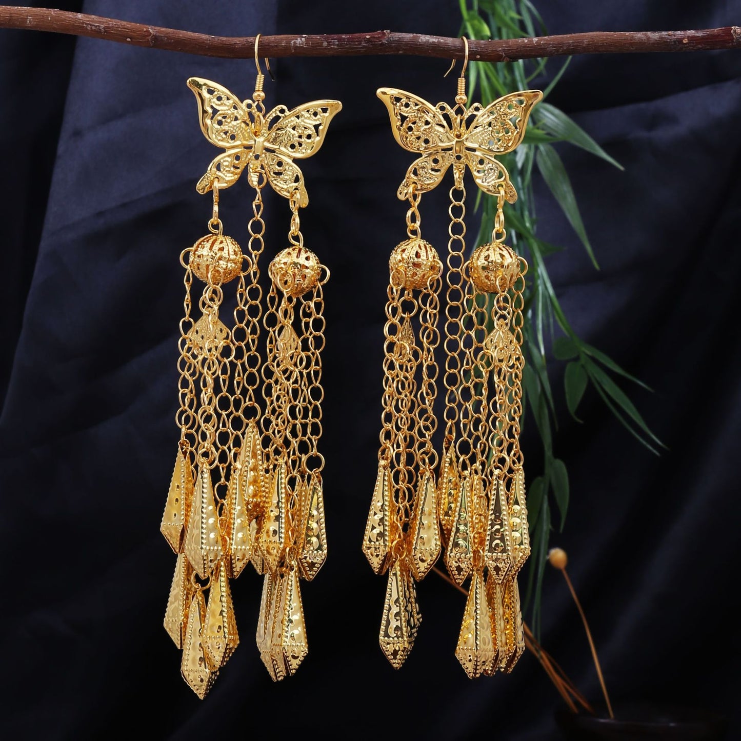 Golden Silver Bell-E6309 Miao-inspired earrings with Chinese-inspired cultural detail