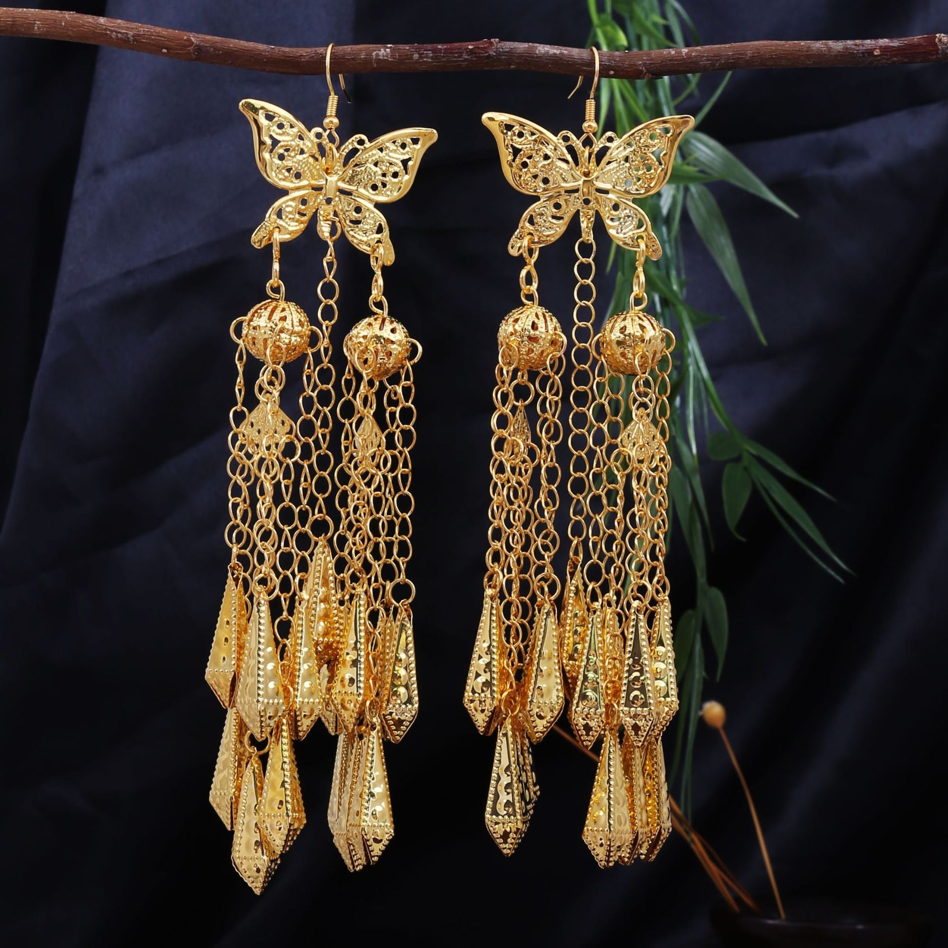 Golden Silver Bell-E6309 Miao-inspired earrings with Chinese-inspired cultural detail