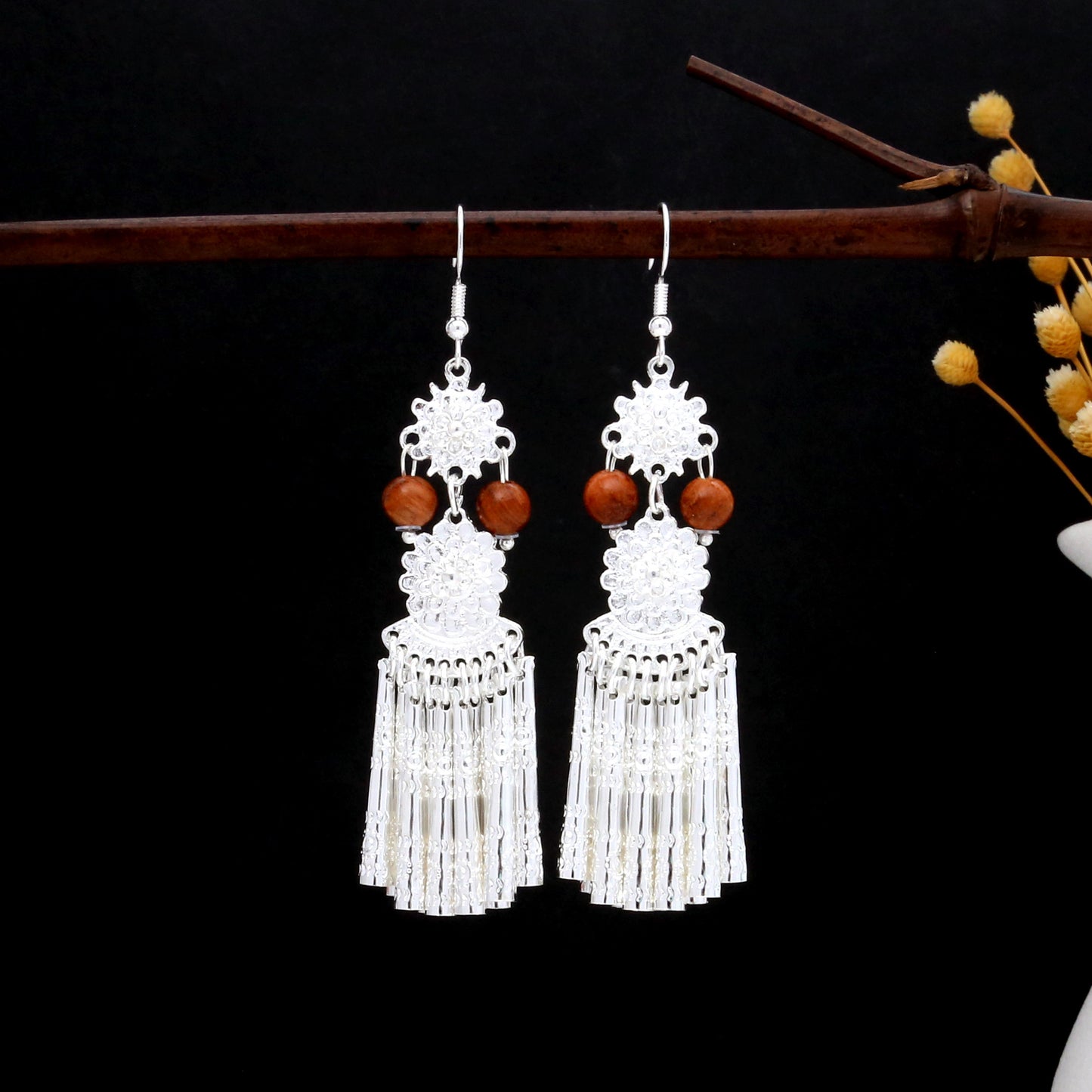 Hearth Cloud Chime-E7364 Miao-inspired earrings with Chinese-inspired cultural detail
