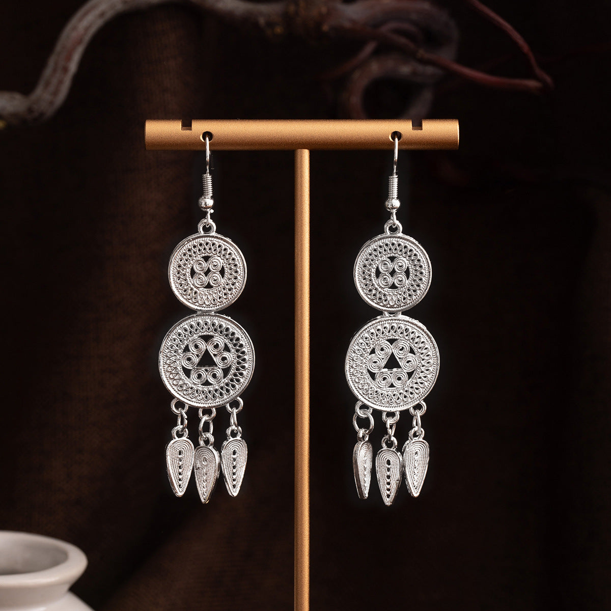 Hearth Heritage Knot-E6081-1 Miao-inspired earrings with Chinese-inspired cultural detail
