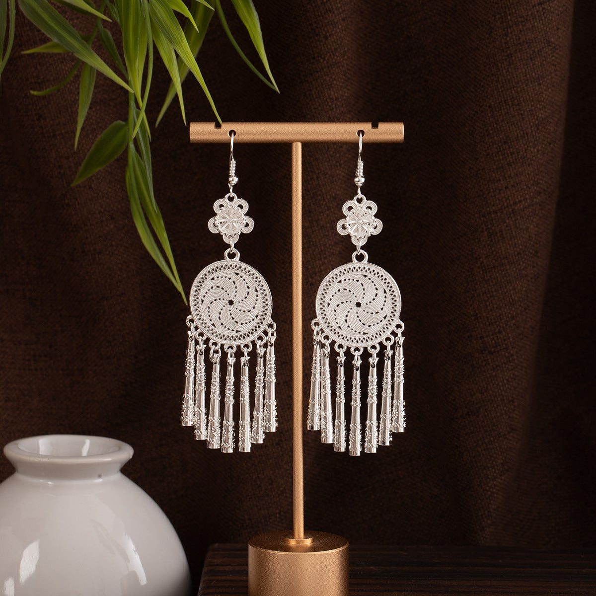 Hearth Lotus Drop-E7434 Miao-inspired earrings with Chinese-inspired cultural detail