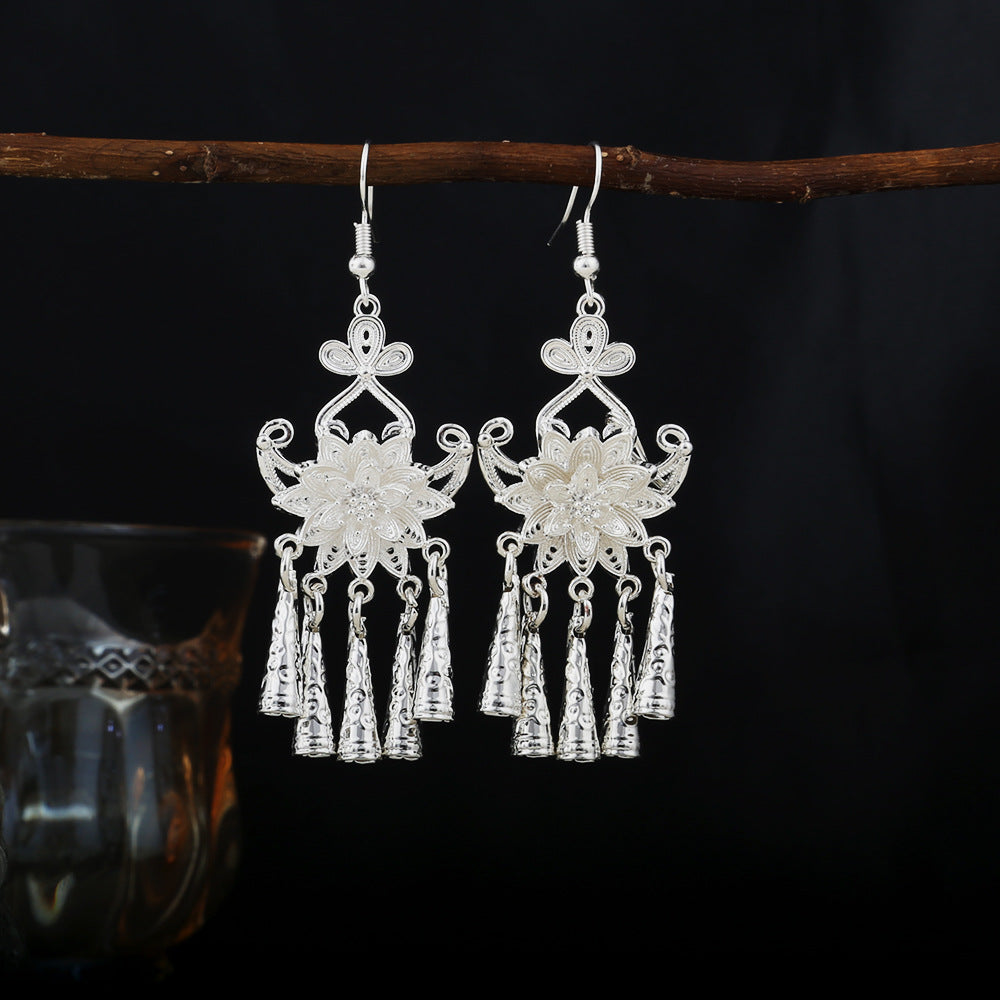 Hearth Memory Bloom-E8197 Miao-inspired earrings with Chinese-inspired cultural detail