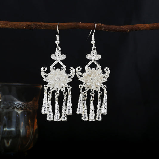 Hearth Memory Bloom-E8197 Miao-inspired earrings with Chinese-inspired cultural detail