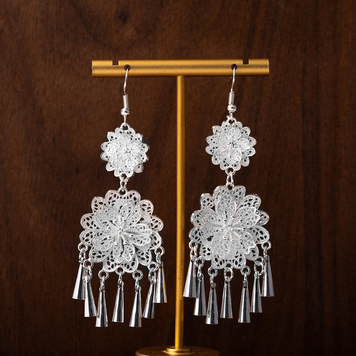 Hearth Mountain Echo-E5775-33 Miao-inspired earrings with Chinese-inspired cultural detail