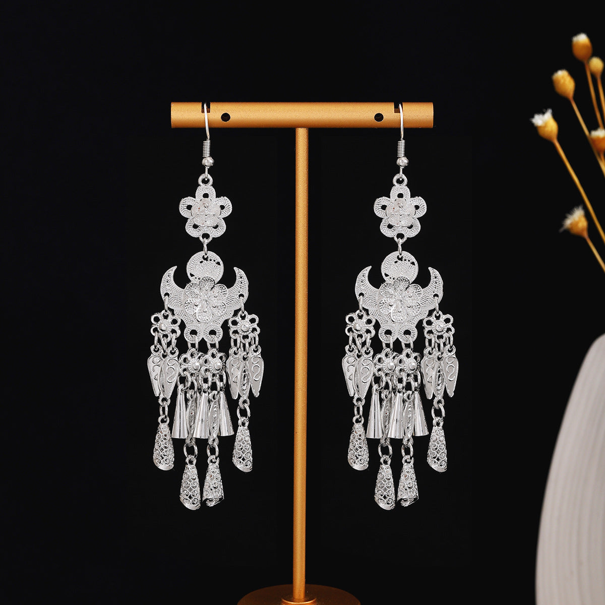 Hearth Phoenix Whisper-E1991-4 Miao-inspired earrings with Chinese-inspired cultural detail