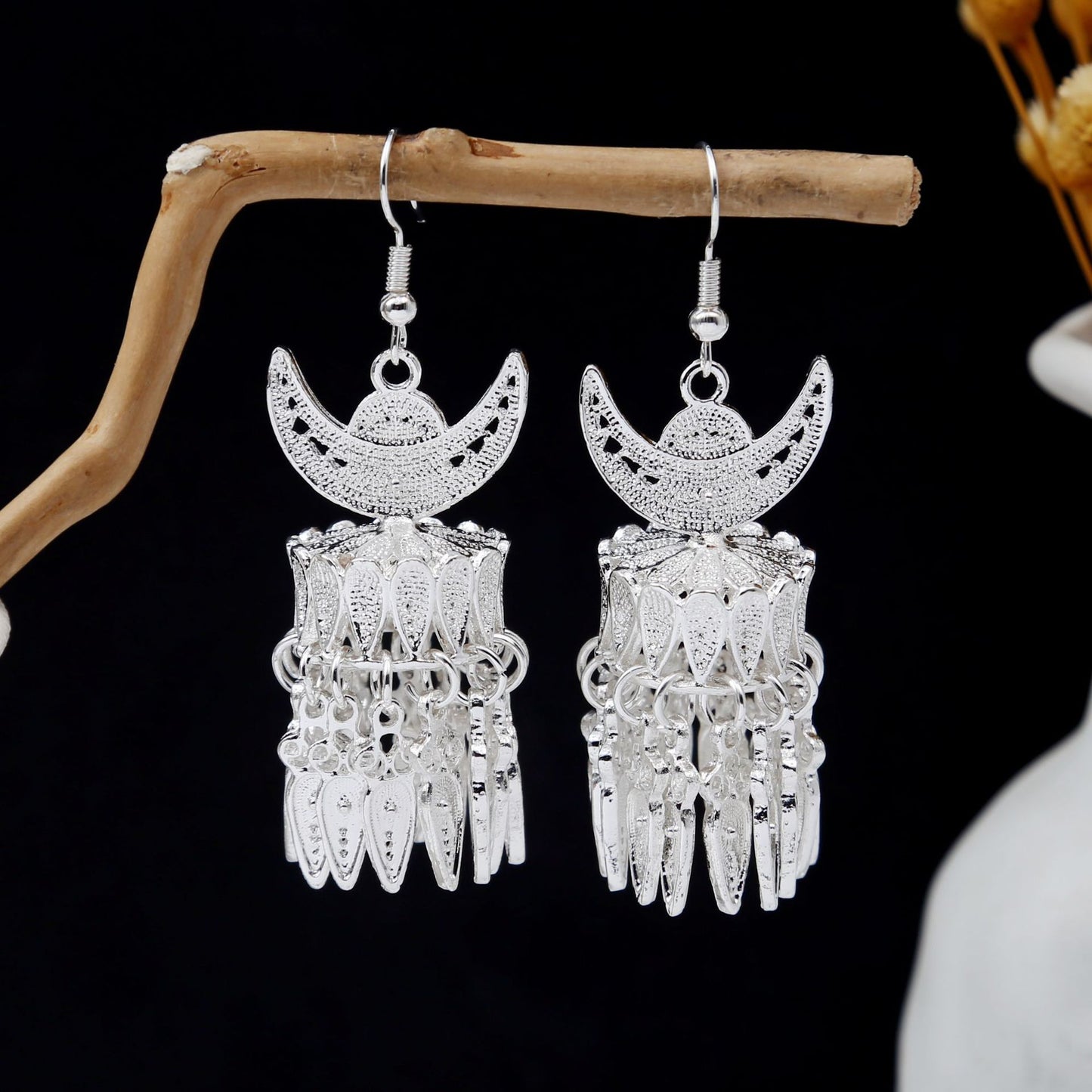 Hearth Silk Road-E6148-6 Miao-inspired earrings with Chinese-inspired cultural detail