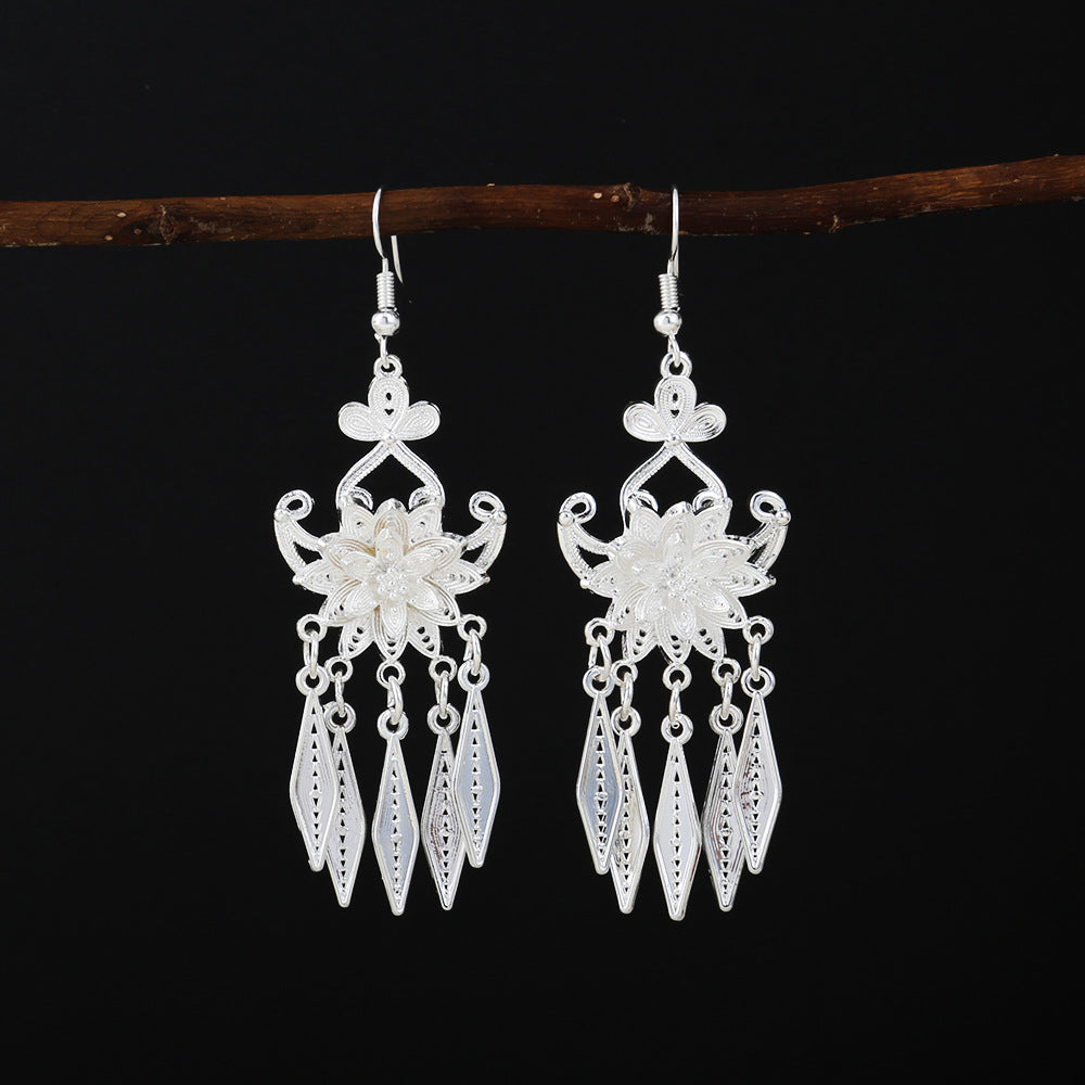 Hearth Silver Bell-E8255 Miao-inspired earrings with Chinese-inspired cultural detail