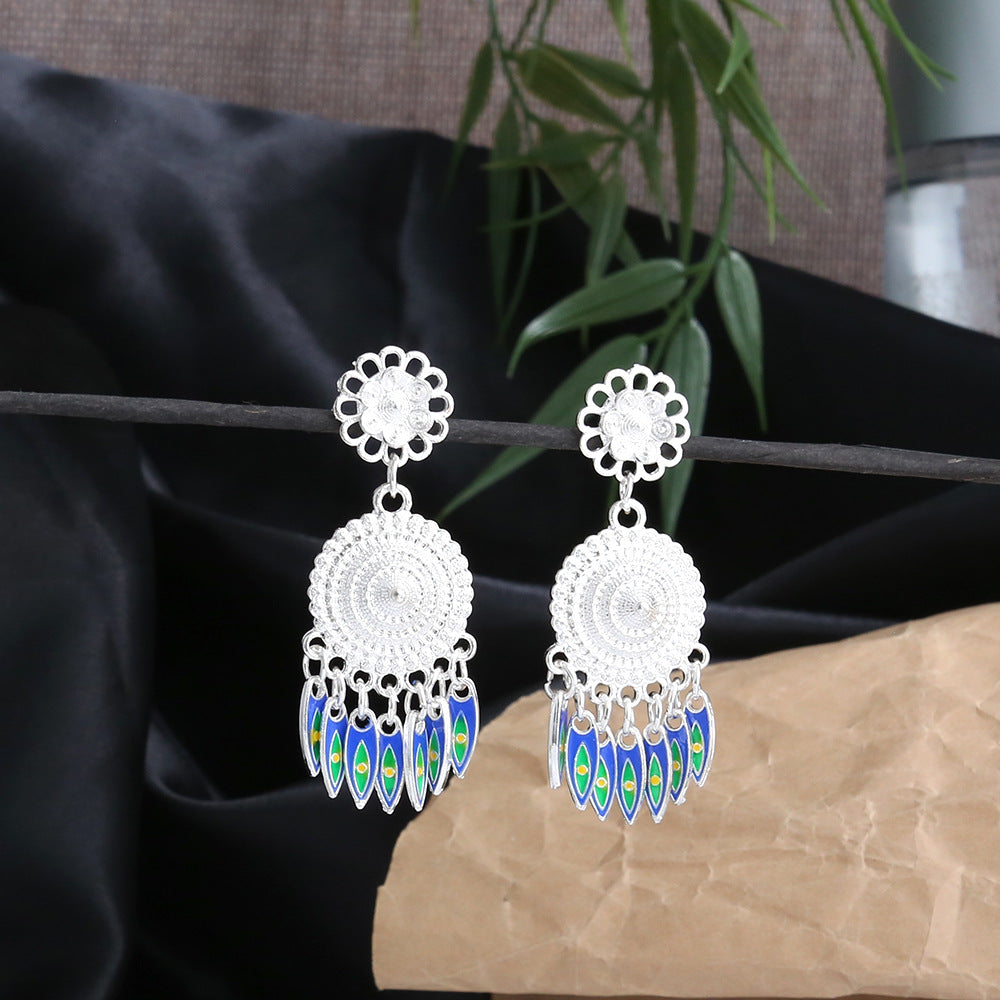 Indigo Tassel Bloom-E8510 Miao-inspired earrings with Chinese-inspired cultural detail