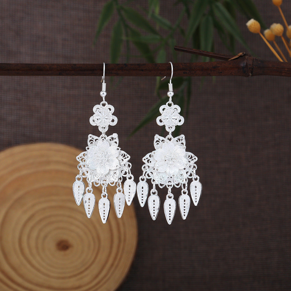 Jade Cloud Chime-E8342 Miao-inspired earrings with Chinese-inspired cultural detail